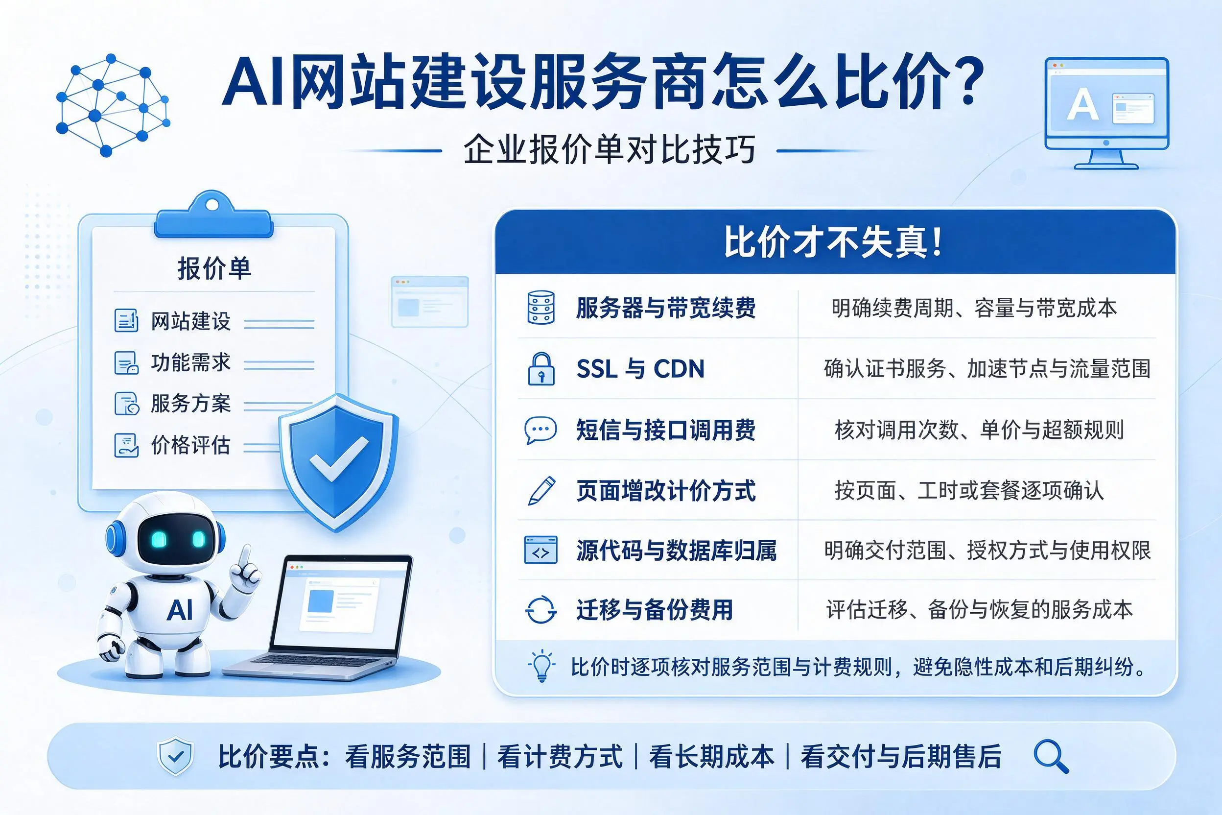 AI网站建设服务商怎么比价？海口企业报价单对比技巧